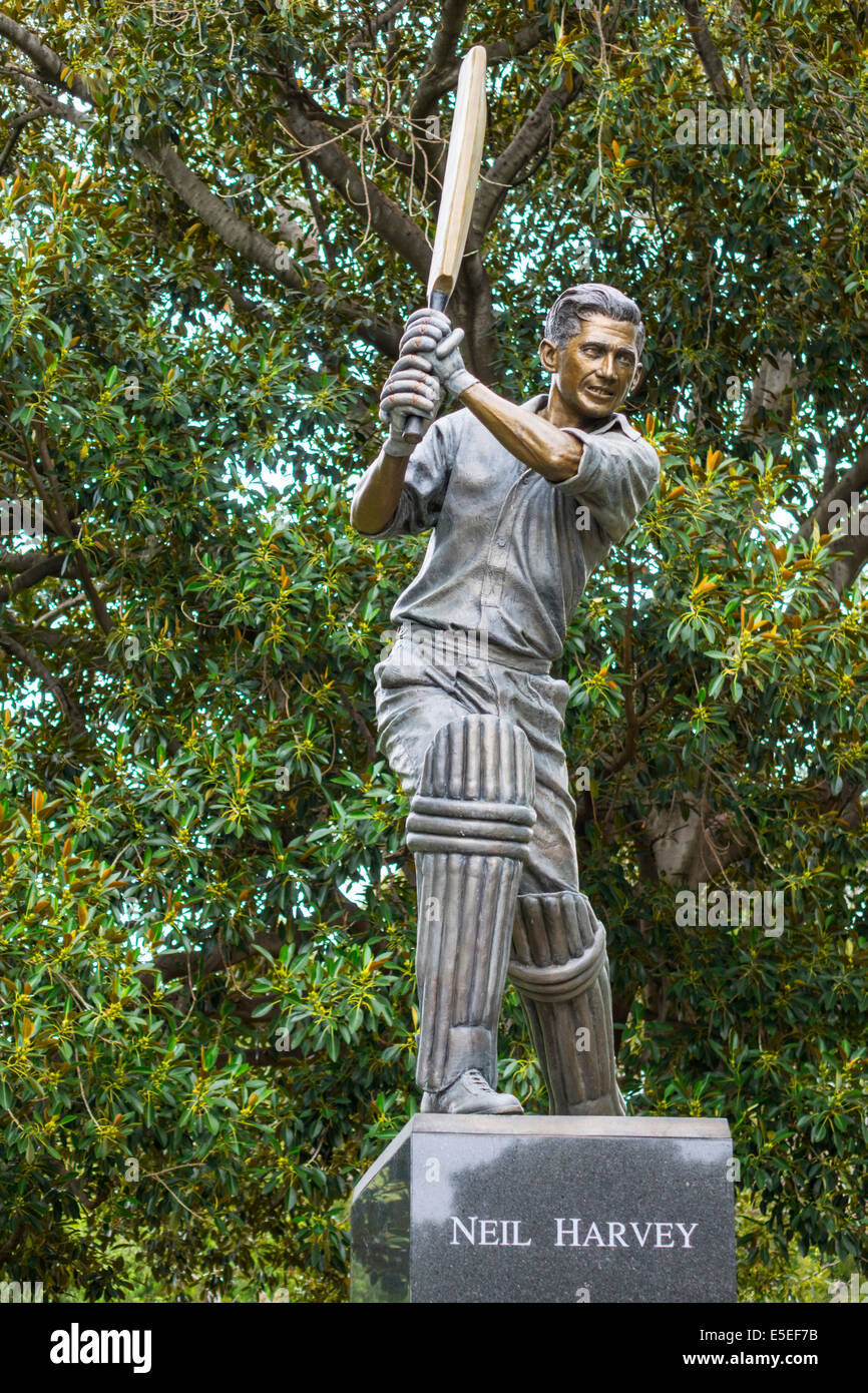 Melbourne Australia,East,Yarra Park,statue,Neil Harvey,cricket player,cricketer,batsman,AU140321024 Stock Photo