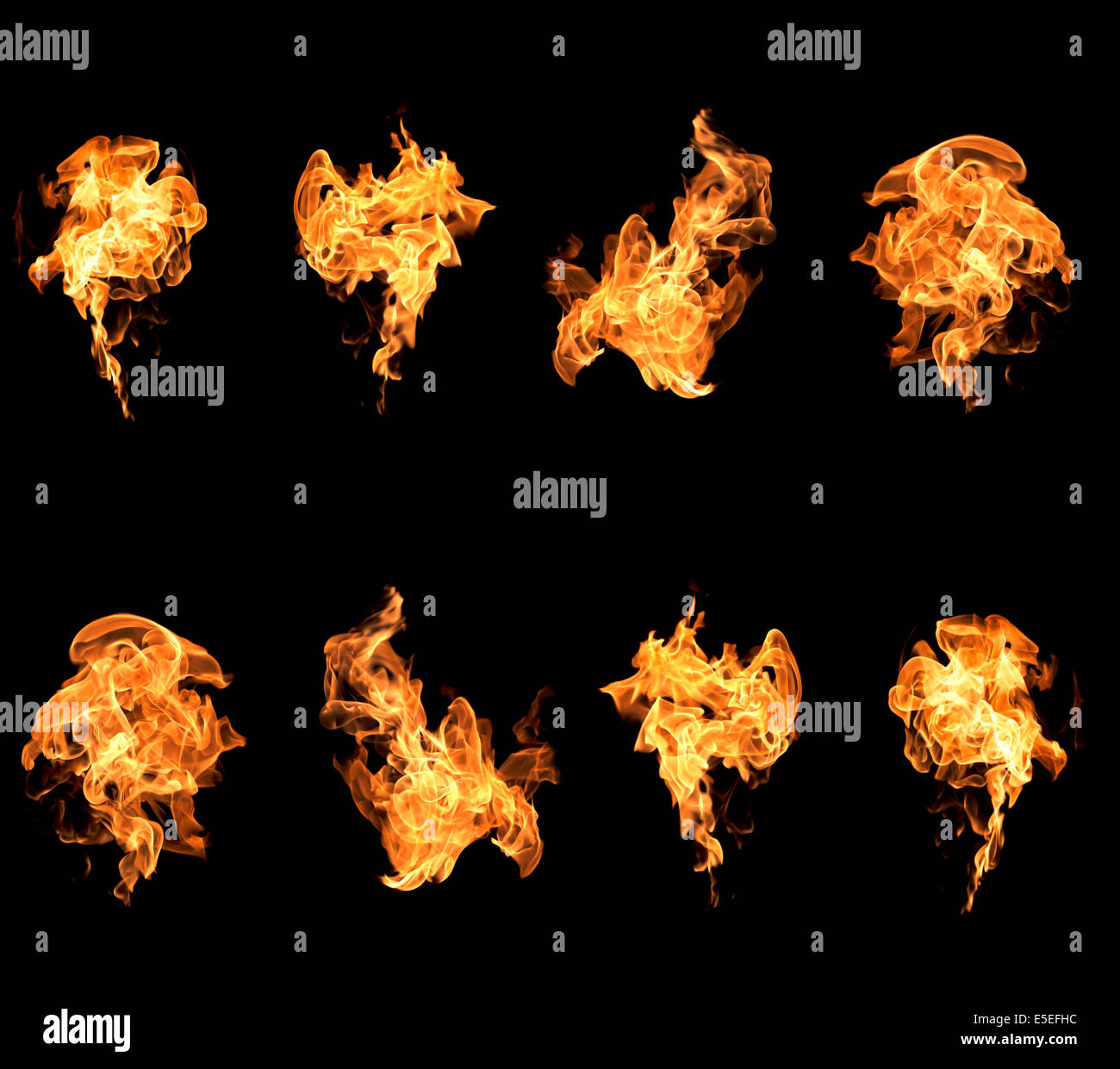 Fire flames collection isolated on black background Stock Photo - Alamy