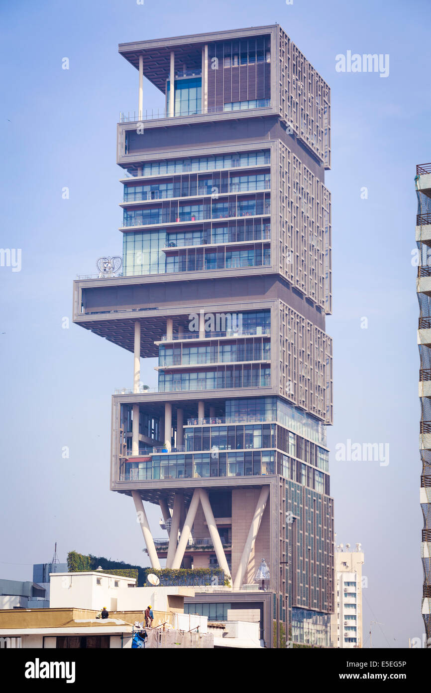 Mukesh Ambani owned Antilla/Antilia - the world's most expensive private residence, in Mumbai Stock Photo