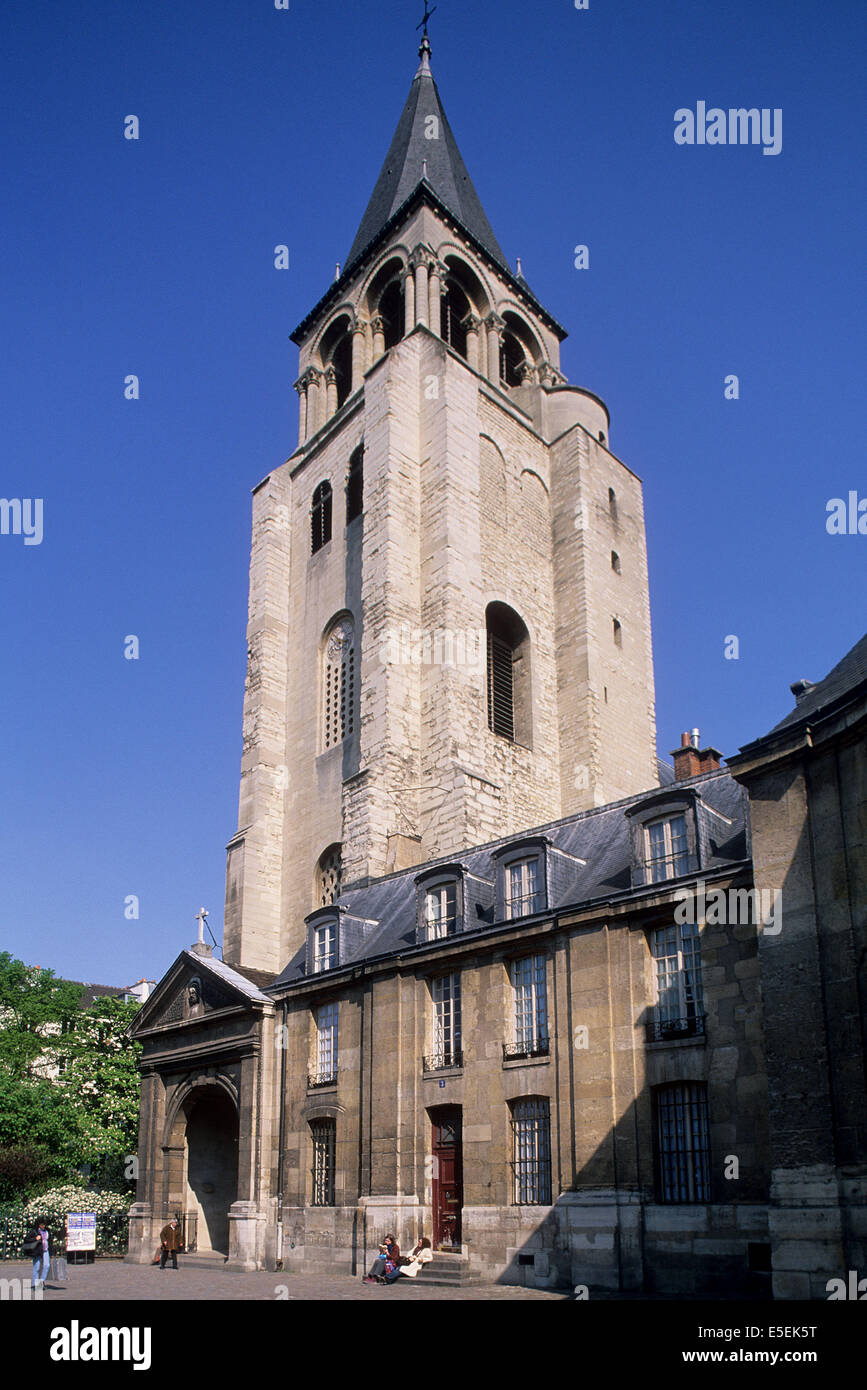France, paris 6e, saint Germain des pres, eglise saint germain des pres, tour clocher, Stock Photo