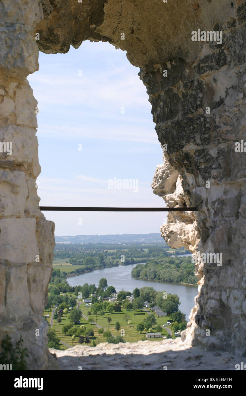 France, Haute Normandie, vallee de la seine, eure, les andelys, chateau gaillard, detail ouverture dans le donjon, vestige, richard coeur de lion, Stock Photo