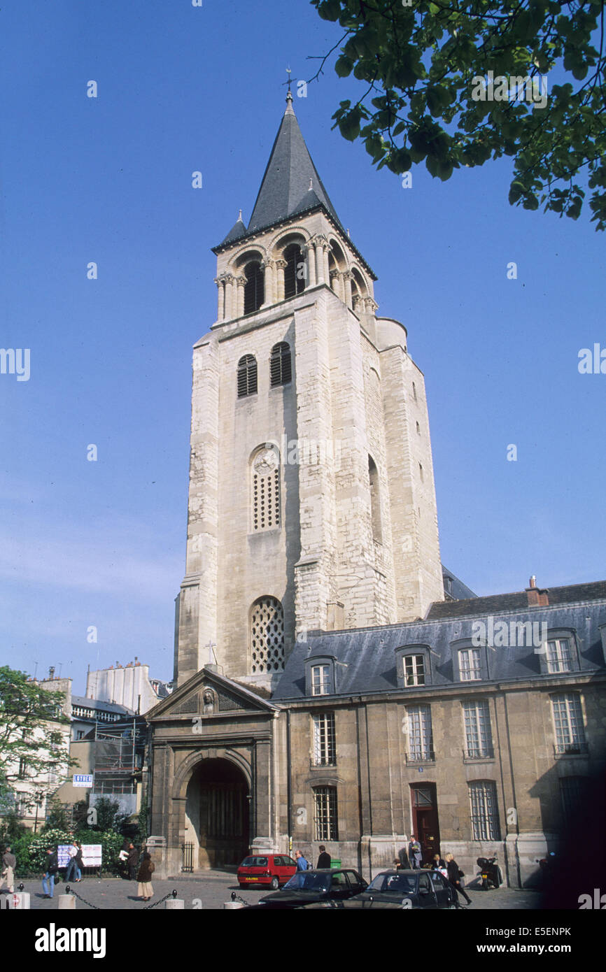 France, paris 6e, eglise de saint germain des pres, tour clocher, Stock Photo