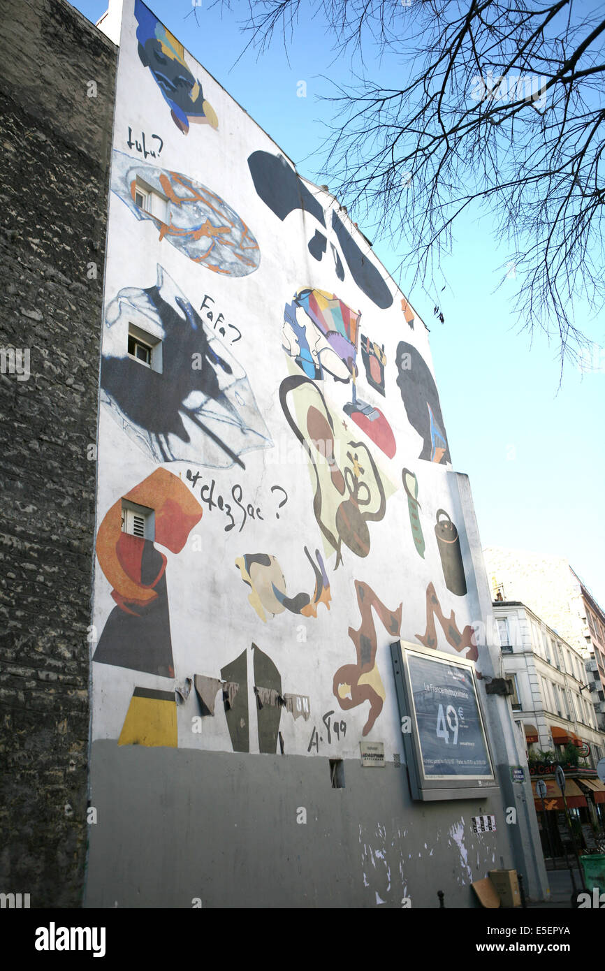 France, paris 20e, menilmontant, rue Oberkampf, peinture murale, Stock Photo