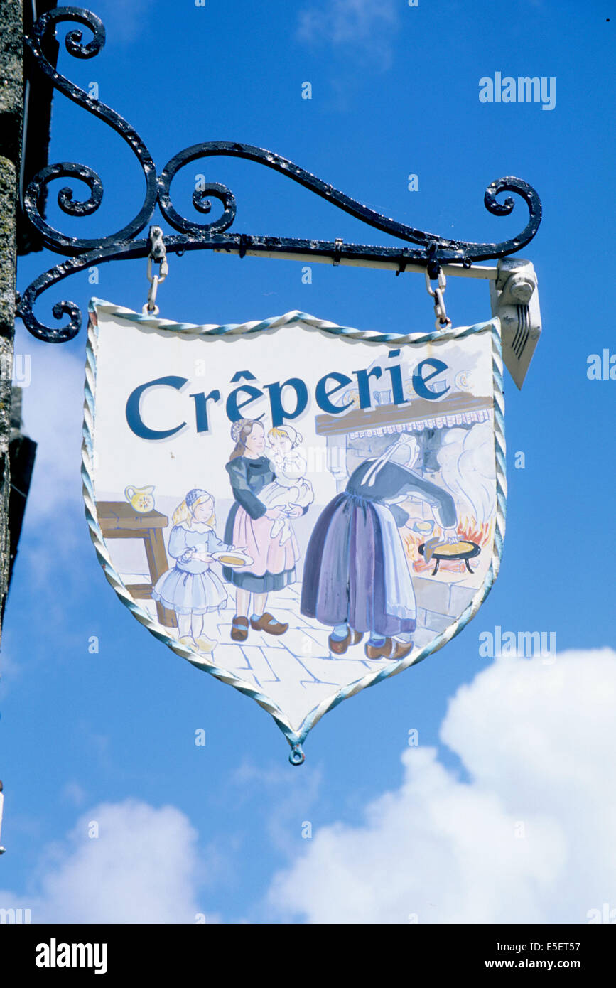 France Bretagne Finistere Creperie A Locronan Enseigne Ciel Stock Photo Alamy
