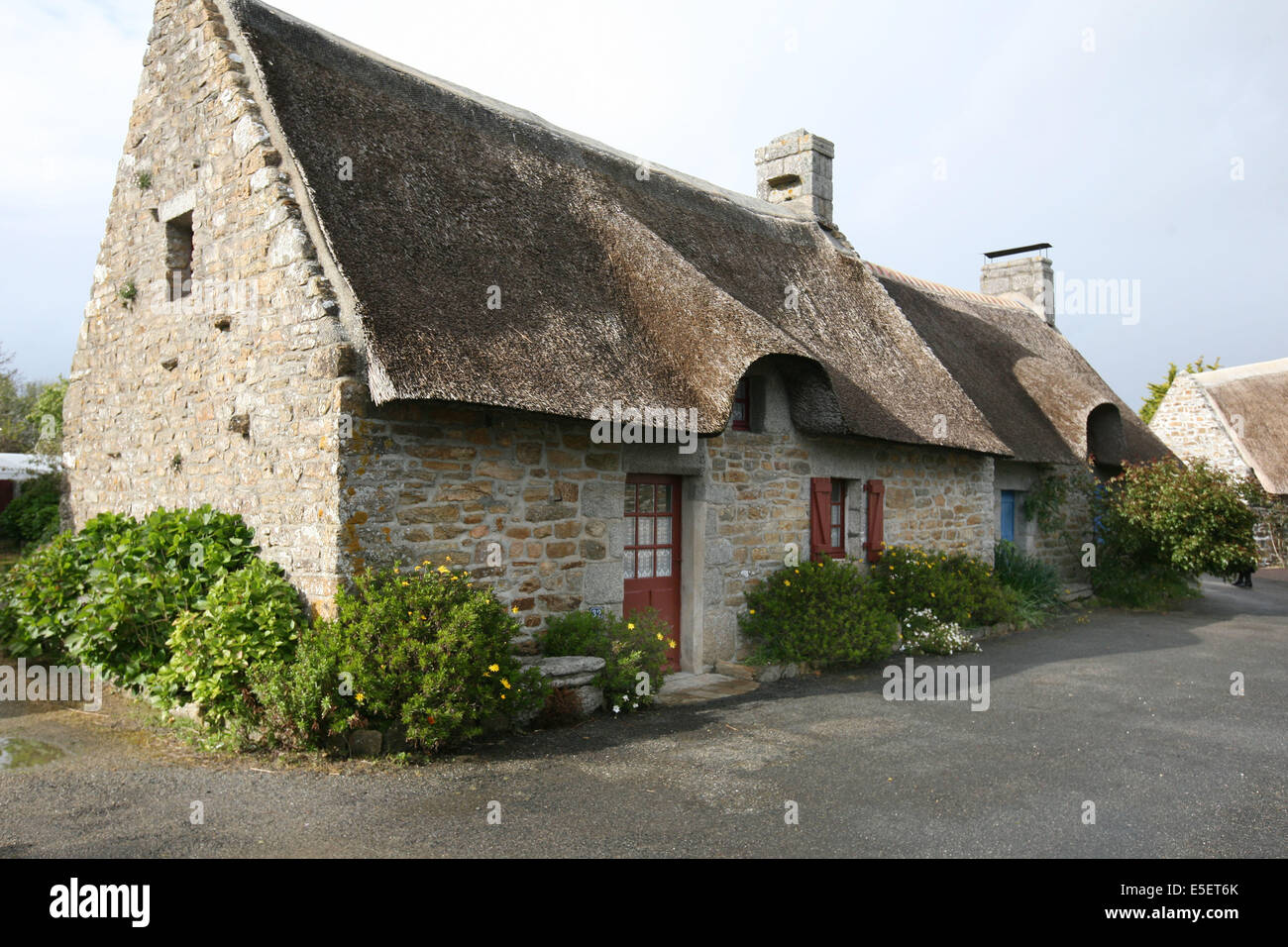 France, Bretagne, finistere sud, cornouaille, nevez, village de chaumieres de Kerascouet, habitat traditionnel, Stock Photo