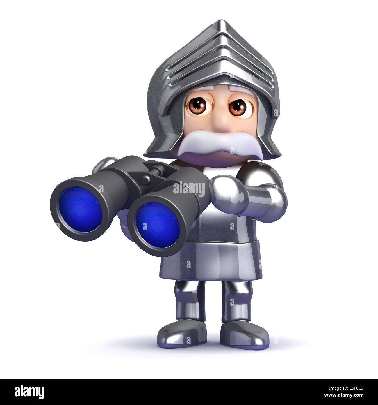 3d render of a knight with a pair of binoculars Stock Photo