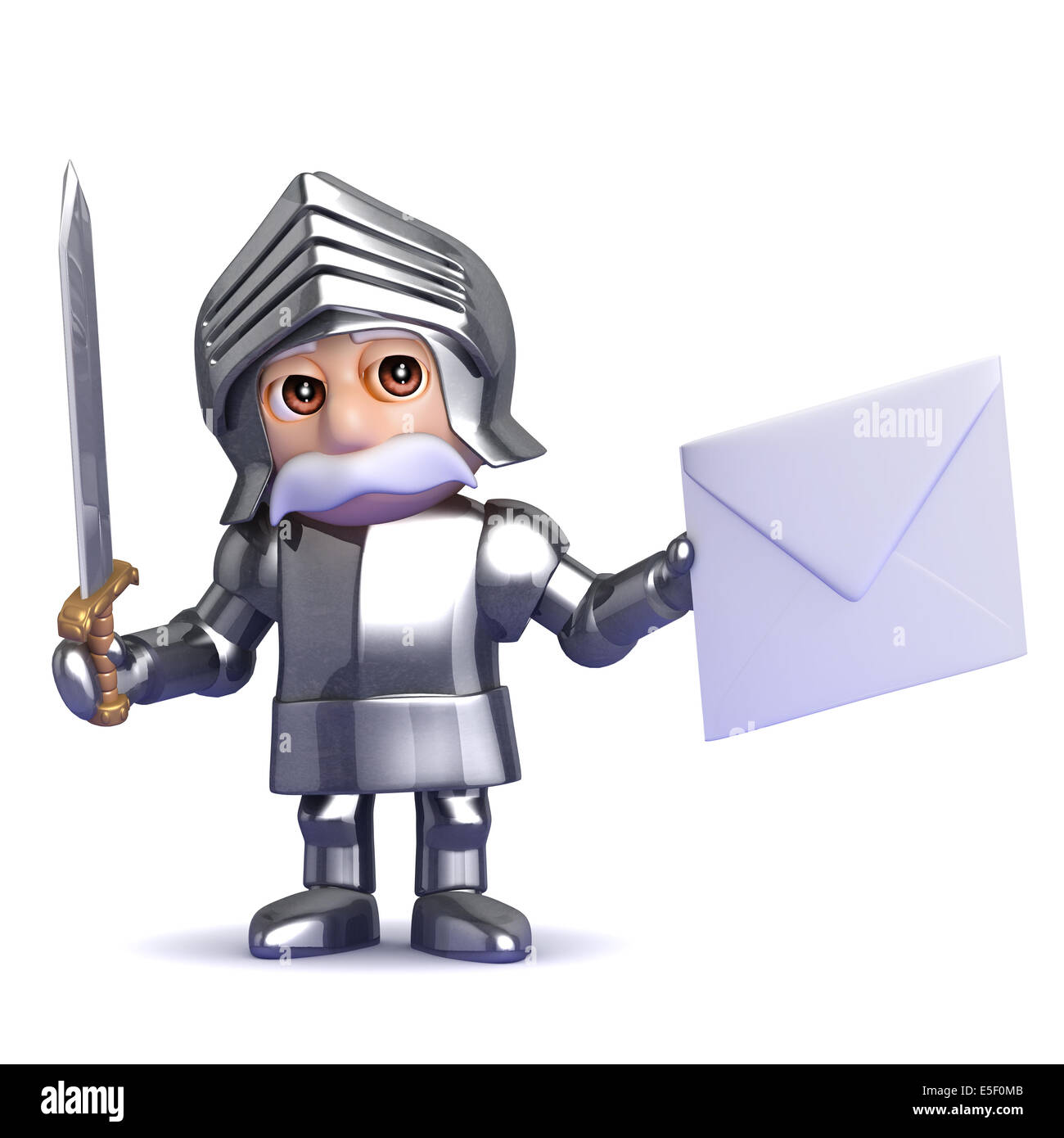 3d render of a knight holding an envelope Stock Photo