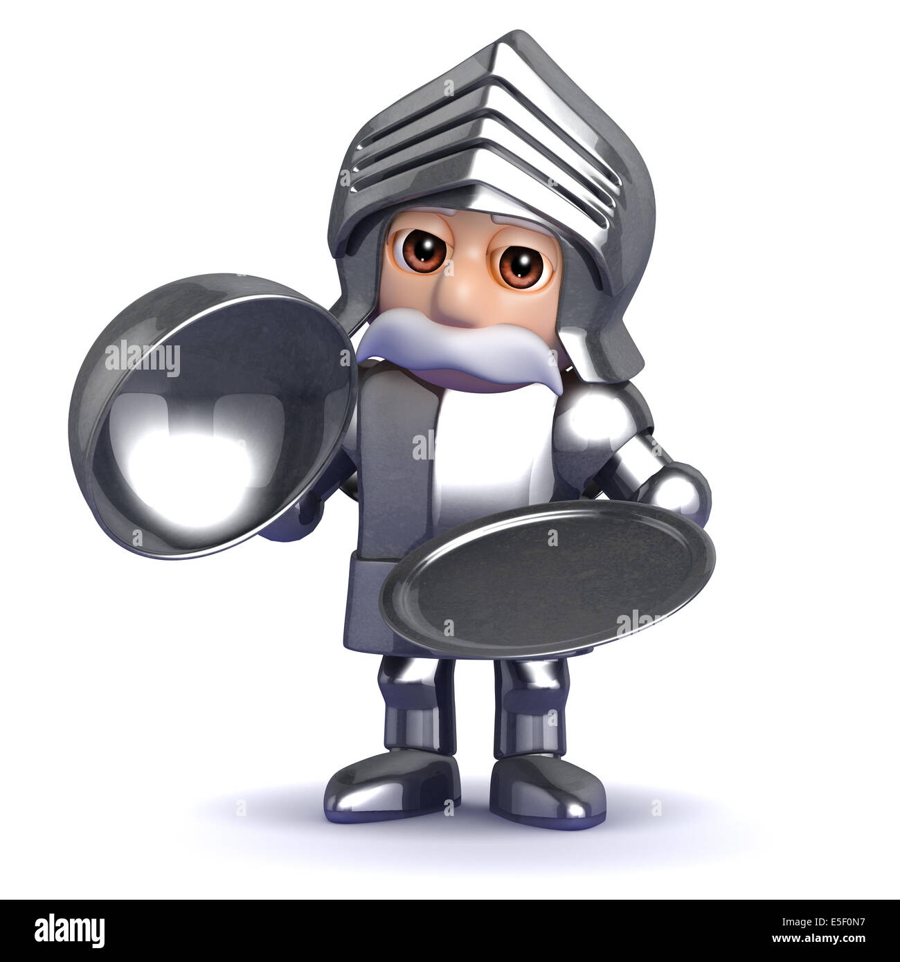 3d render of a knight serving from a silver tray Stock Photo