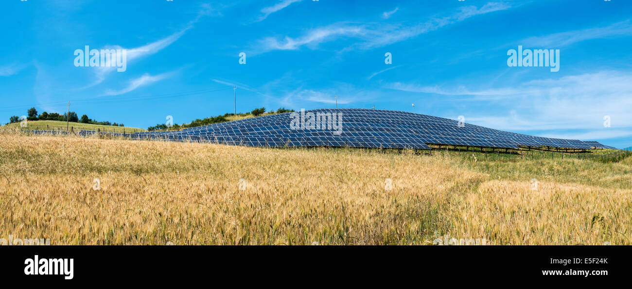 Solar panels in rural. Blue sky Stock Photo