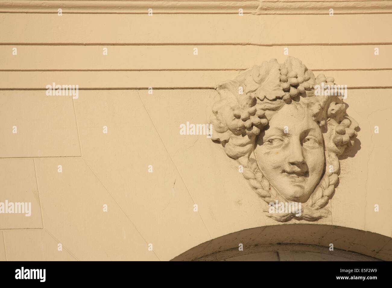 France, Basse Normandie, Calvados, Deauville, casino barriere, detail facade arriere, mascarons, ornements, Stock Photo