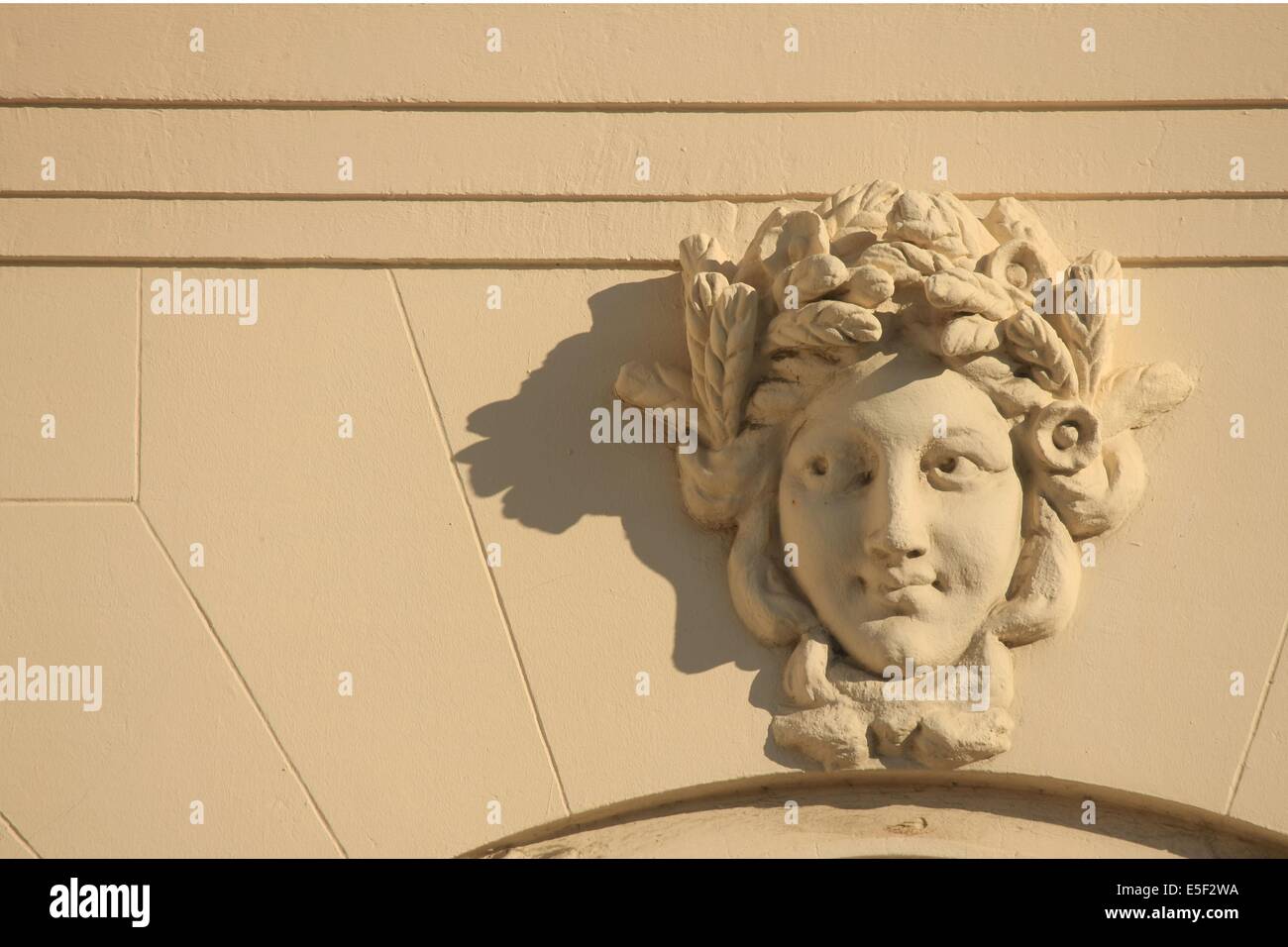 France, Basse Normandie, Calvados, Deauville, casino barriere, detail facade arriere, mascarons, ornements, Stock Photo