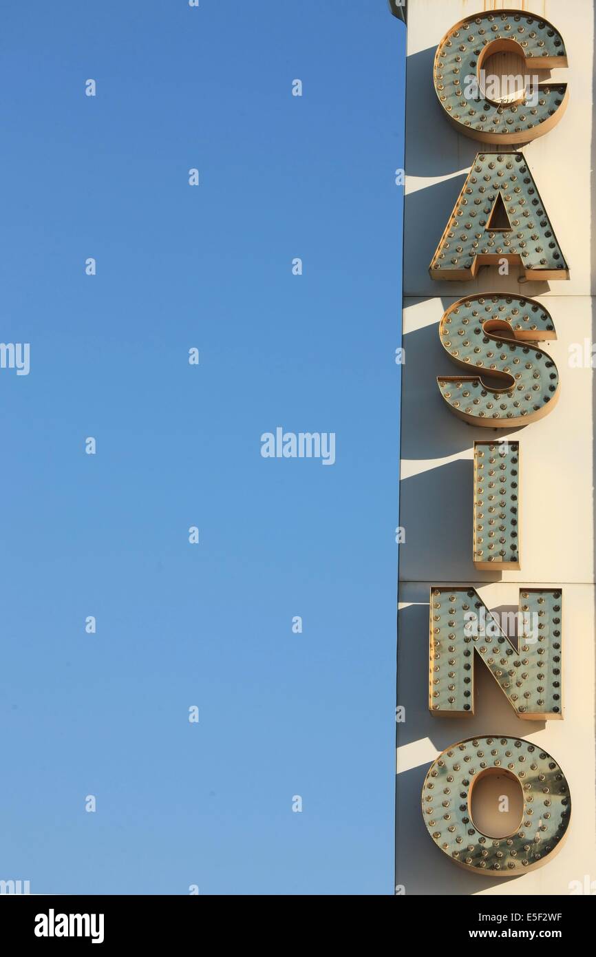 France, Basse Normandie, Calvados, Deauville, casino barriere, detail facade arriere, lettres, cinema du casino Stock Photo