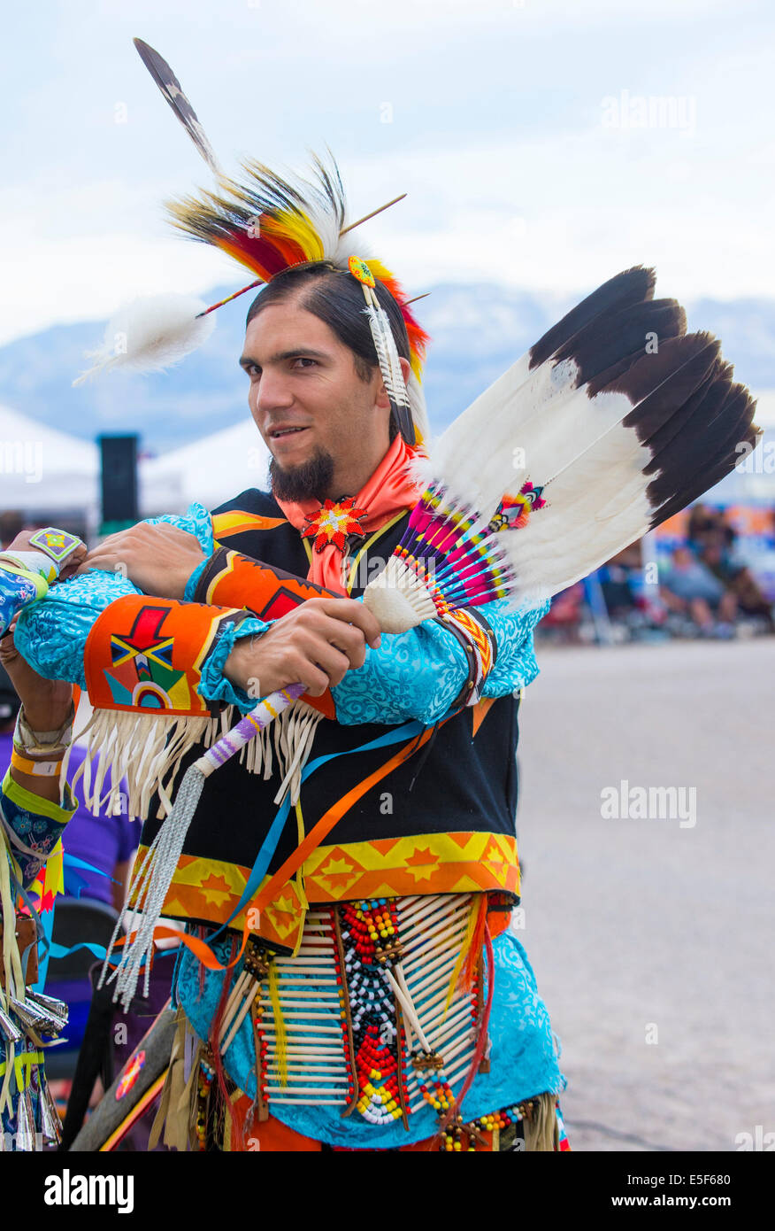 Native American man takes part at the 25th Annual Paiute Tribe Pow Wow Stock Photo