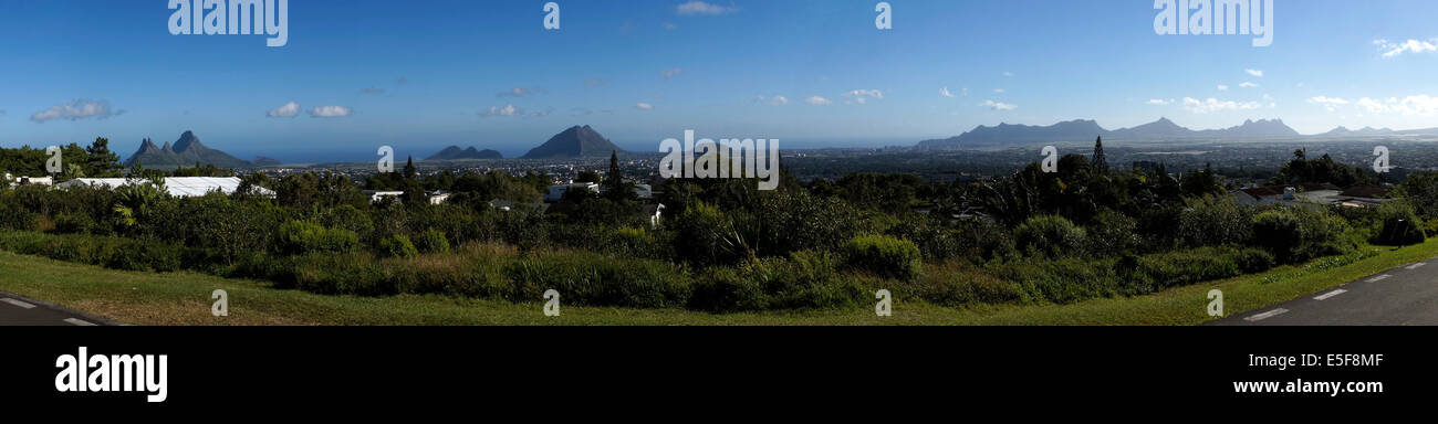 Panorama of town Curepipe, central plateau and mountains, Island ...