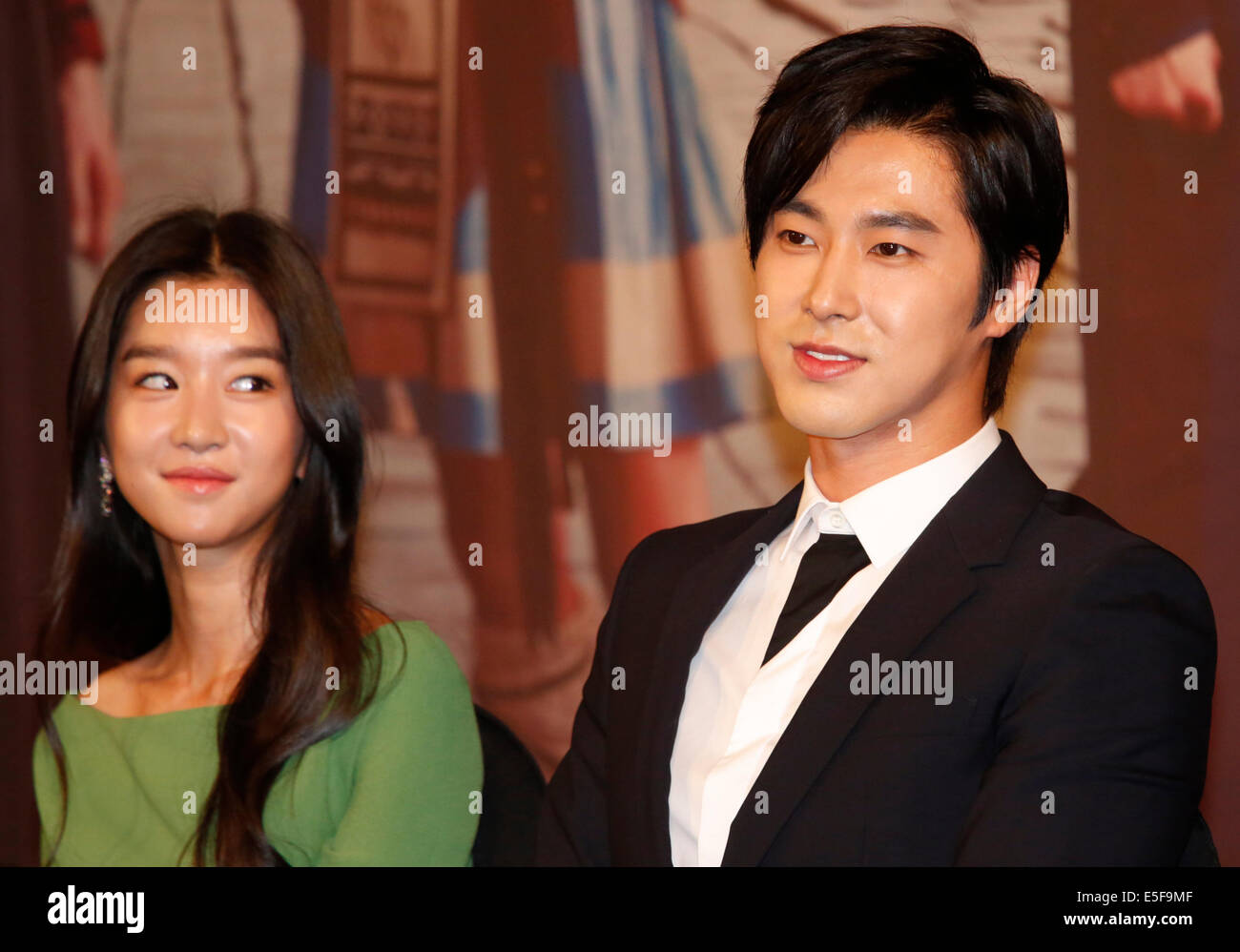 Seo Yea-Ji and Yunho(Dongbangsinki), Jul 29, 2014 : South Korean actor and singer Yun-ho, who is a member of boy band TVXQ and actress Seo Yea-ji (L) attend a presentation of their new drama 'The Night Watchman's Journal' in Seoul, South Korea. © Lee Jae-Won/AFLO/Alamy Live News Stock Photo