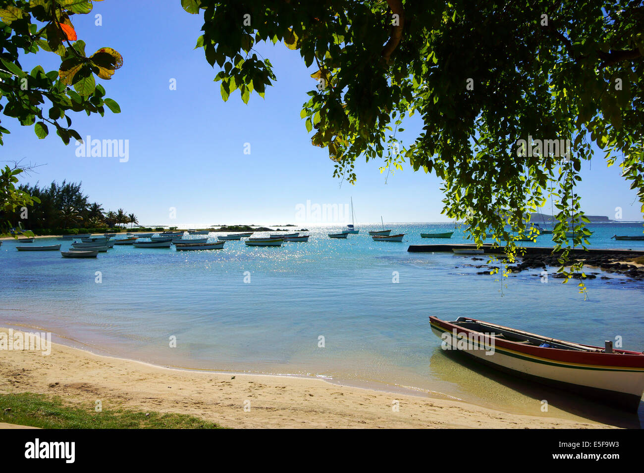 Boots anchored at Points aux Cannoniers, Island Maritius Stock Photo