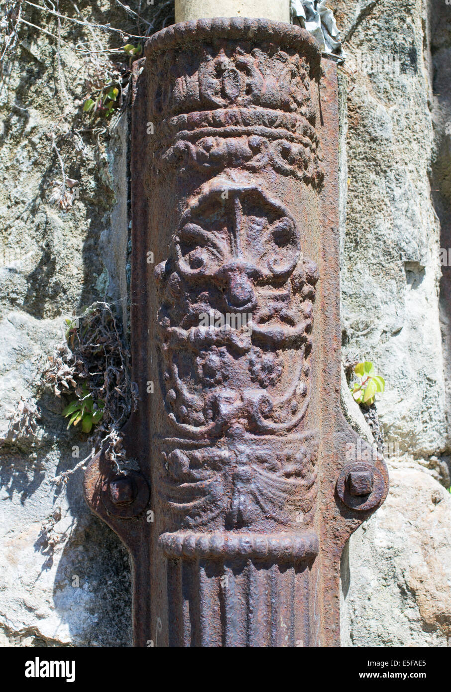 An ornate cast iron rain water pipe Comillas,  Cantabria, Northern Spain, Europe Stock Photo