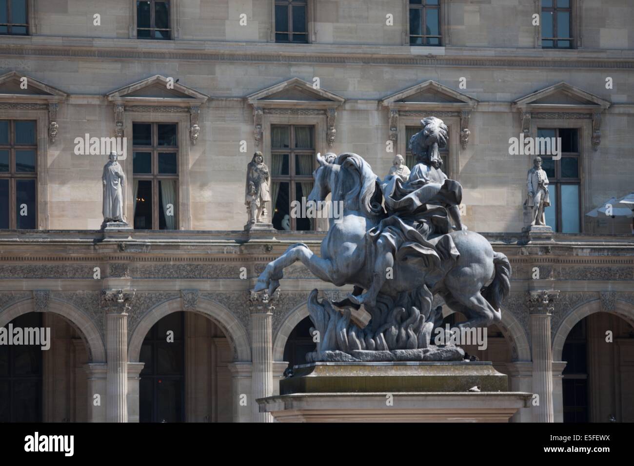 France, Region Ile de France, Paris 1er arrondissement, Musee du Louvre, place de la Pyramide, statue de Louis XIV, Le Bernin Stock Photo