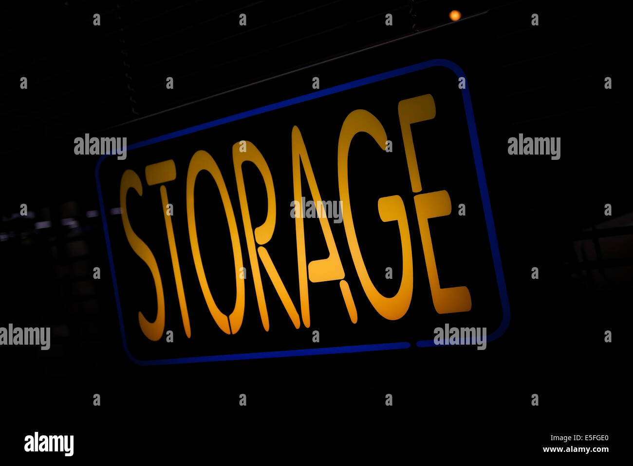 Neon Sign Storage on the Black Background Stock Photo
