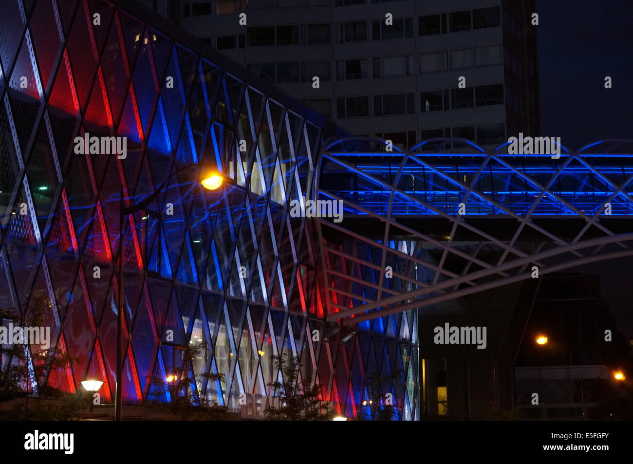 Colorful exterior design of Centre Commercial Beaugrenelle Paris by night Stock Photo