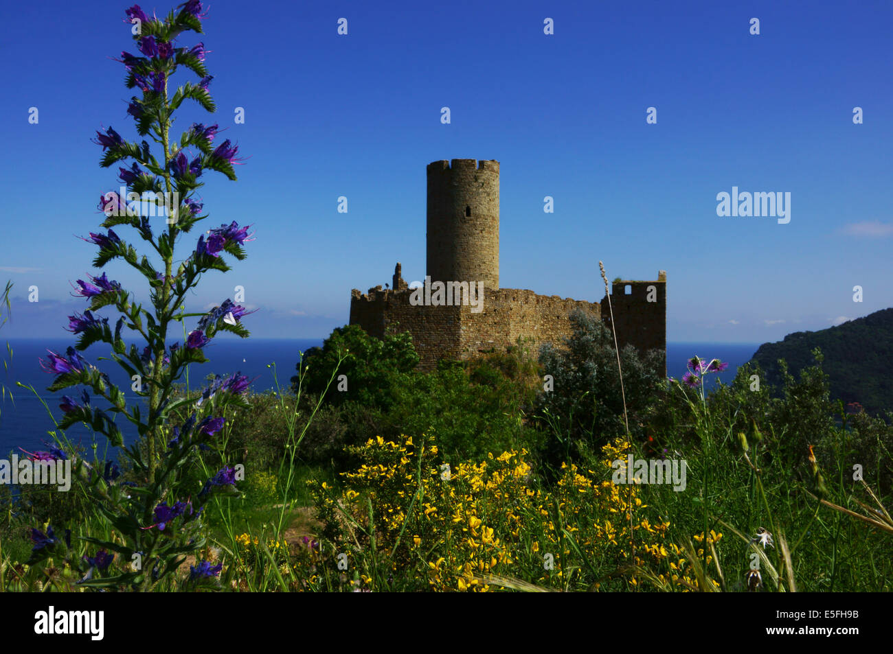 Castle ruin Noli, Riviera di Ponente, Liguria, Italy Stock Photo