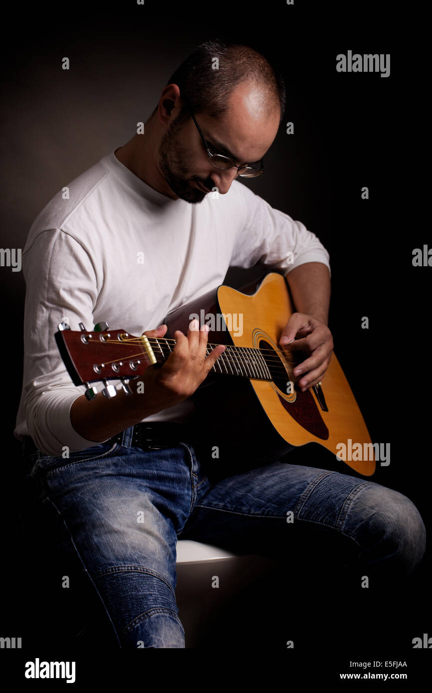 folk guitar player Stock Photo