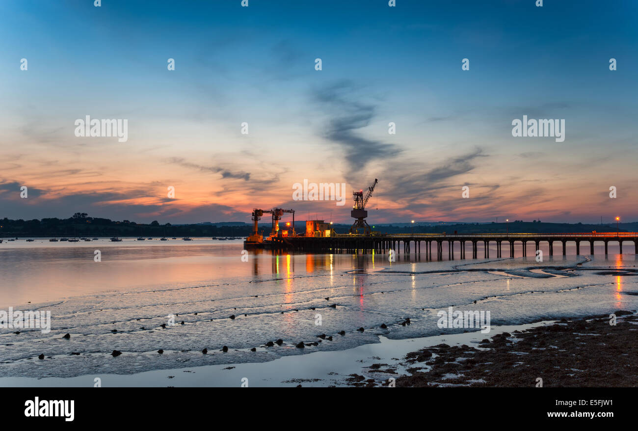 Night time on the Tamar River at Plymouth in Devon Stock Photo