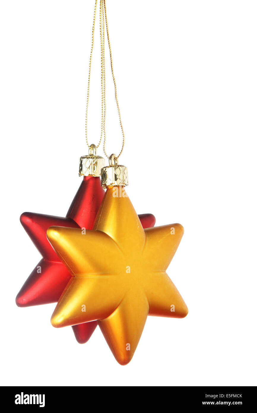 Gold and red Christmas stars isolated over a white background Stock Photo