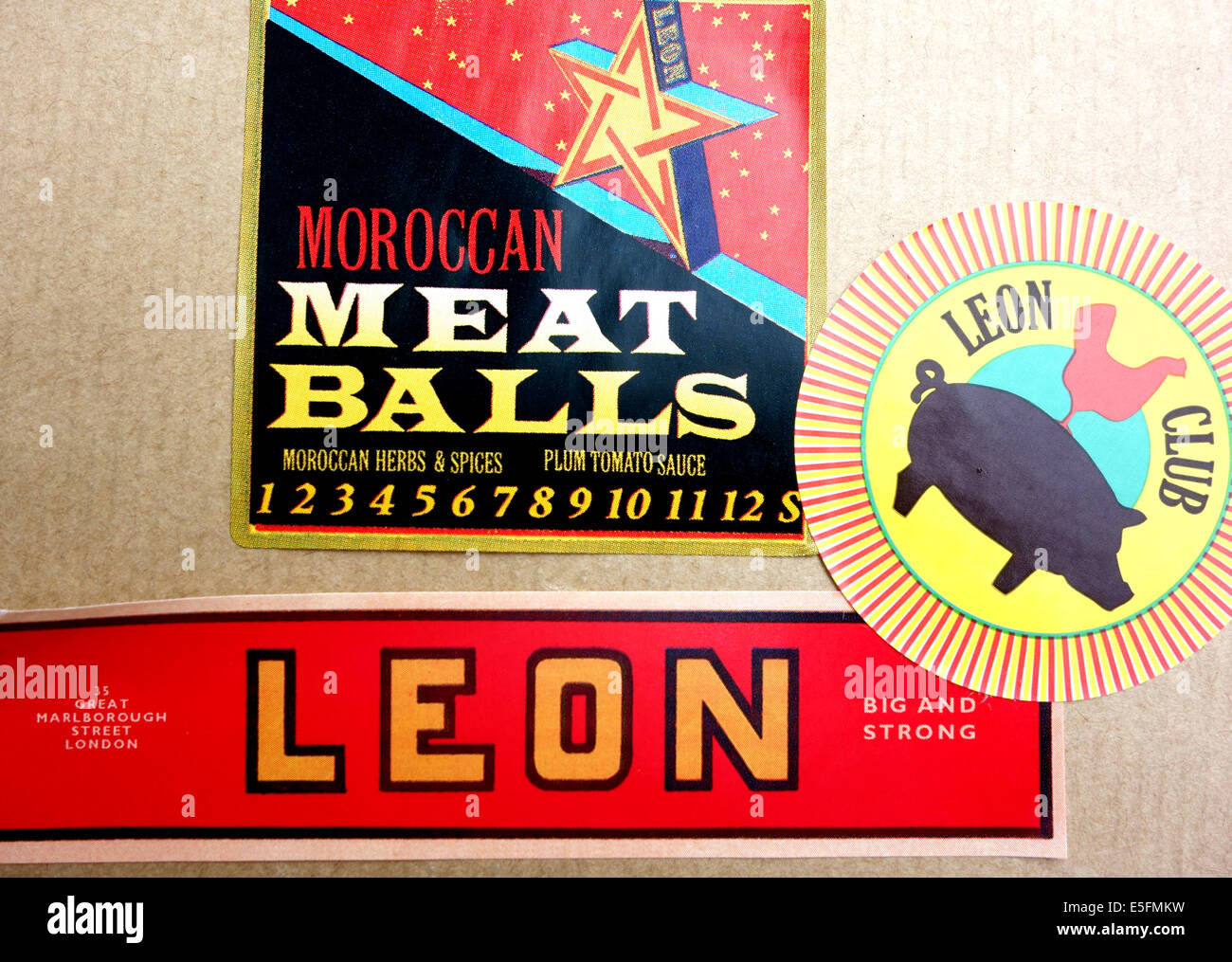 Food labels in branch of Leon restaurants, London Stock Photo