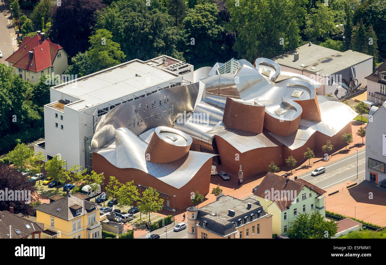 Aerial view, MARTa Herford art museum, Herford, Eastern Westphalia, North Rhine-Westphalia, Germany Stock Photo