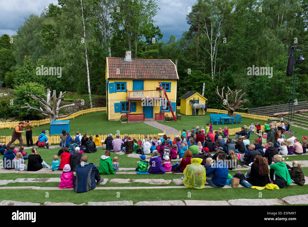 Villa Villekulla, viewers watching a scene from the children's book 'Pippi Longstocking' by children's author Astrid Lindgren, Stock Photo