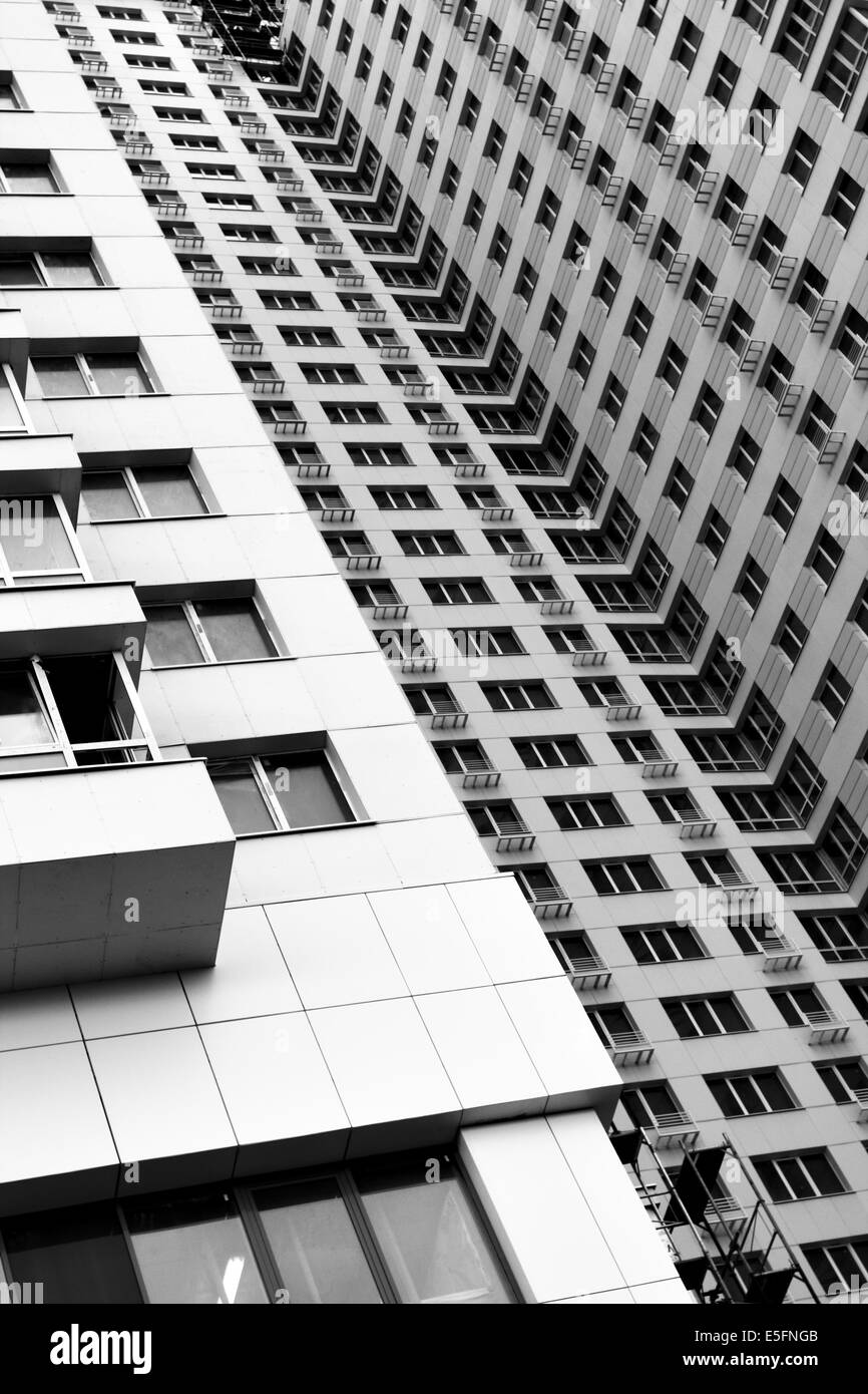 New vacant modern apartment building. Black and white image. Stock Photo