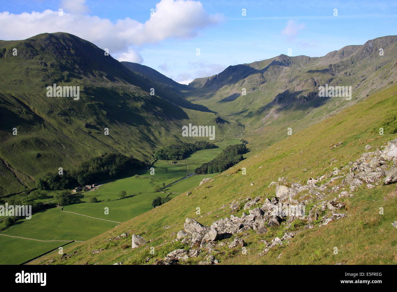 Grisedale, glacial valley in the Lake District National Park, Cumbria, UK. The route of Wainwright's Coast to Coast passes through the dale. Stock Photo