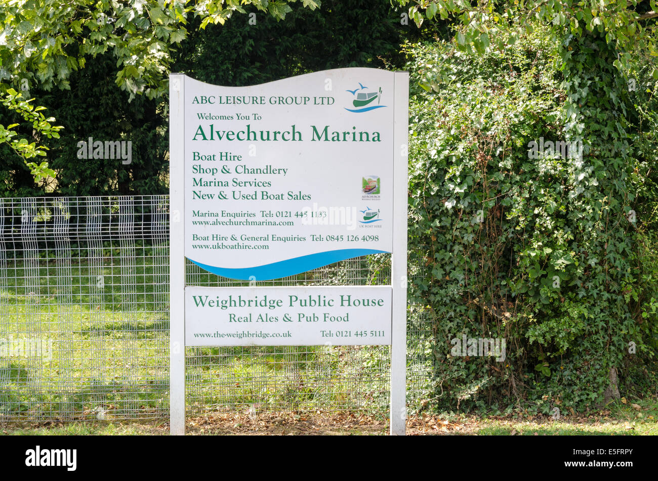 Sign for Alvechurch Marina on the Worcester Birmingham Canal Stock Photo