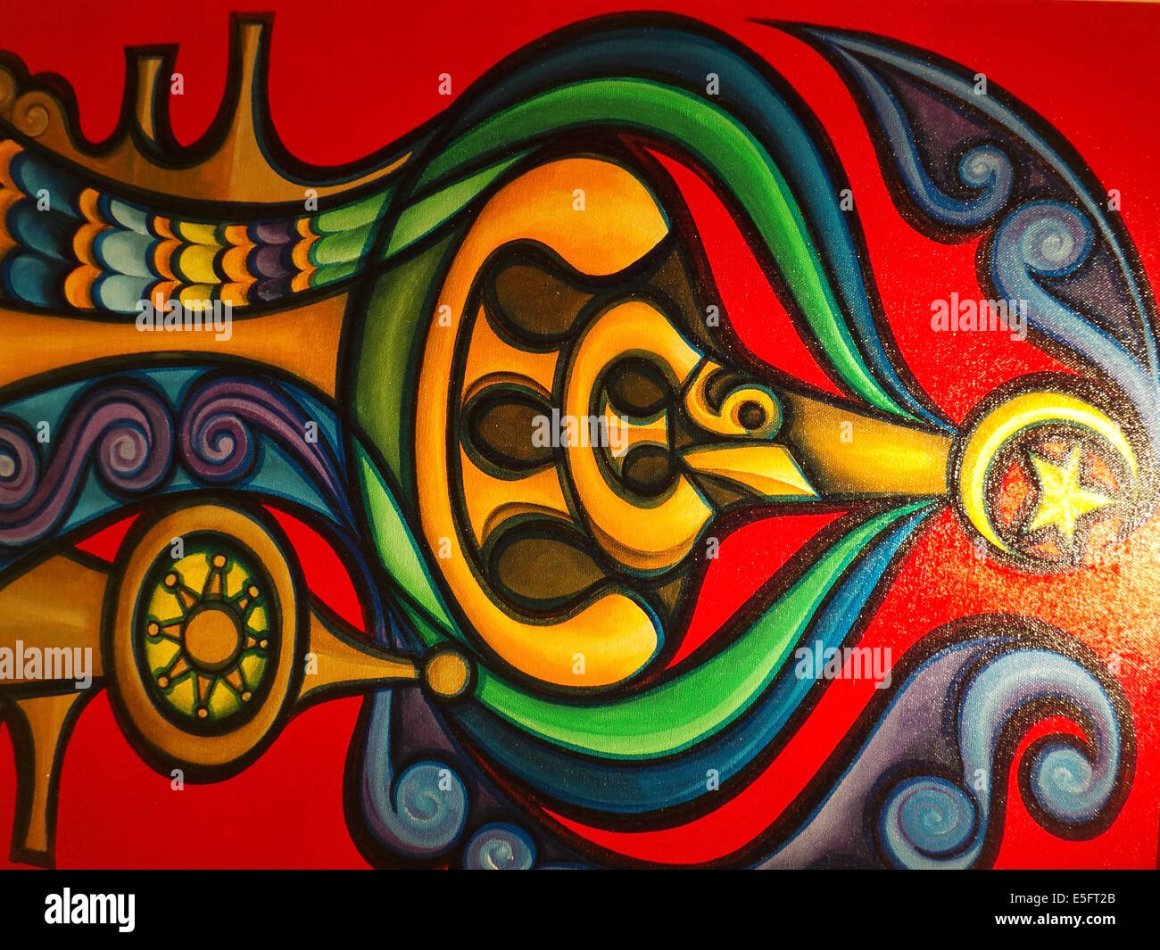A painting entitled 'Allah Caligraphy', of Abdulmari Asia Imao (the first and only Muslim that is honored as National Artists), is showcased during the Eid'l Fitr Festival in Newport Mall in Pasay City, in a gallery entitled 'Unite as Muslim and Christian artist as one' which highlights paintings of Muslims and Christians upholding family values and traditions in the Philippines. © Sherbien Dacalanio/Pacific Press/Alamy Live News Stock Photo