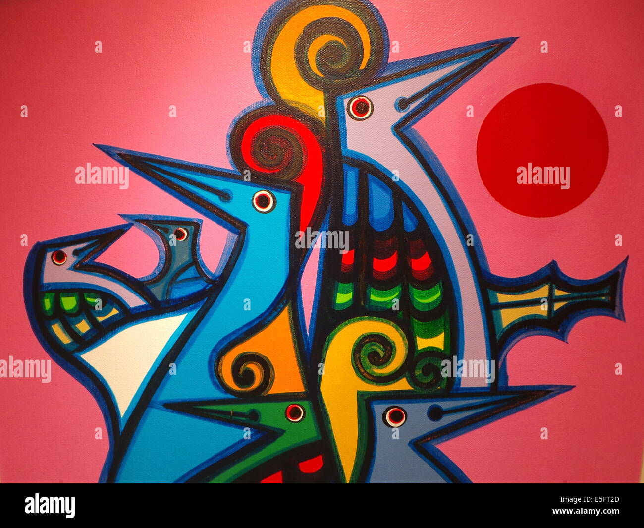 Different 'Sarimanok' paintings of Abdulmari Asia Imao (the first and only Muslim that is honored as National Artists), is showcased during the Eid'l Fitr Festival in Newport Mall in Pasay City, in a gallery entitled 'Unite as Muslim and Christian artist as one' which highlights paintings of Muslims and Christians upholding family values and traditions in the Philippines © Sherbien Dacalanio/Pacific Press/Alamy Live News Stock Photo