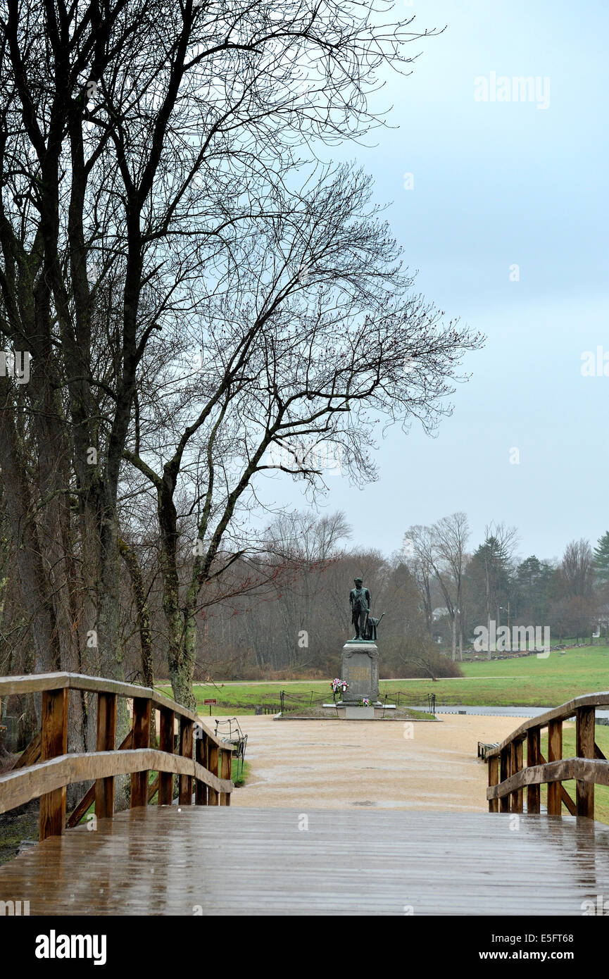 Old North Bridge and the Minute Man statue, Concord, Massachusetts. Stock Photo