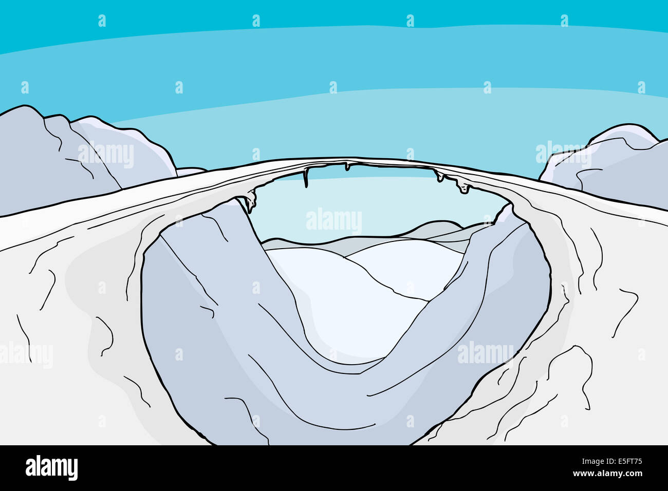 Ice bridge across mountain valley cartoon background Stock Photo - Alamy