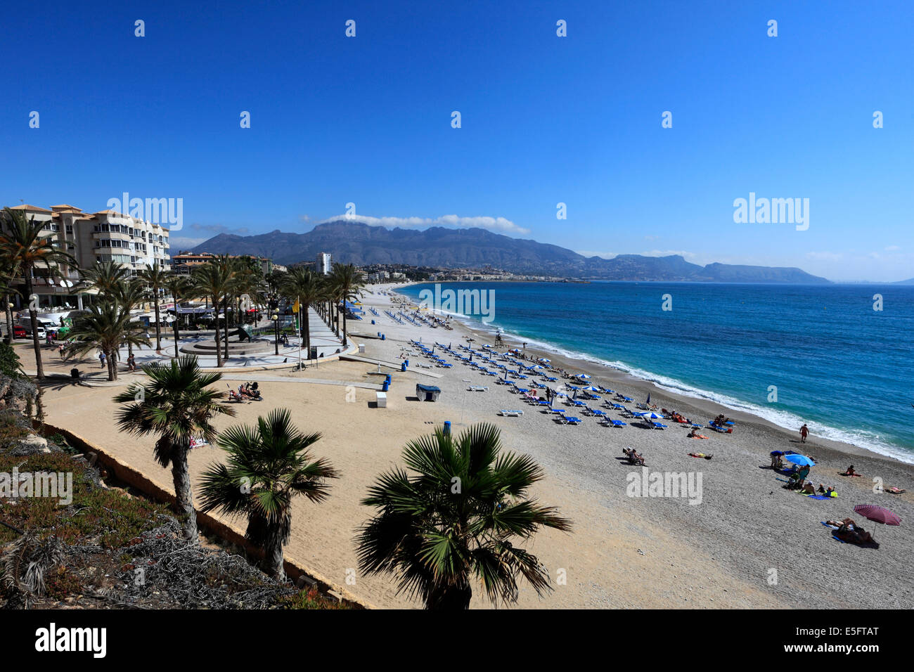 Promenade and beach view, coastal town of Albir, Costa Blanca, Spain
