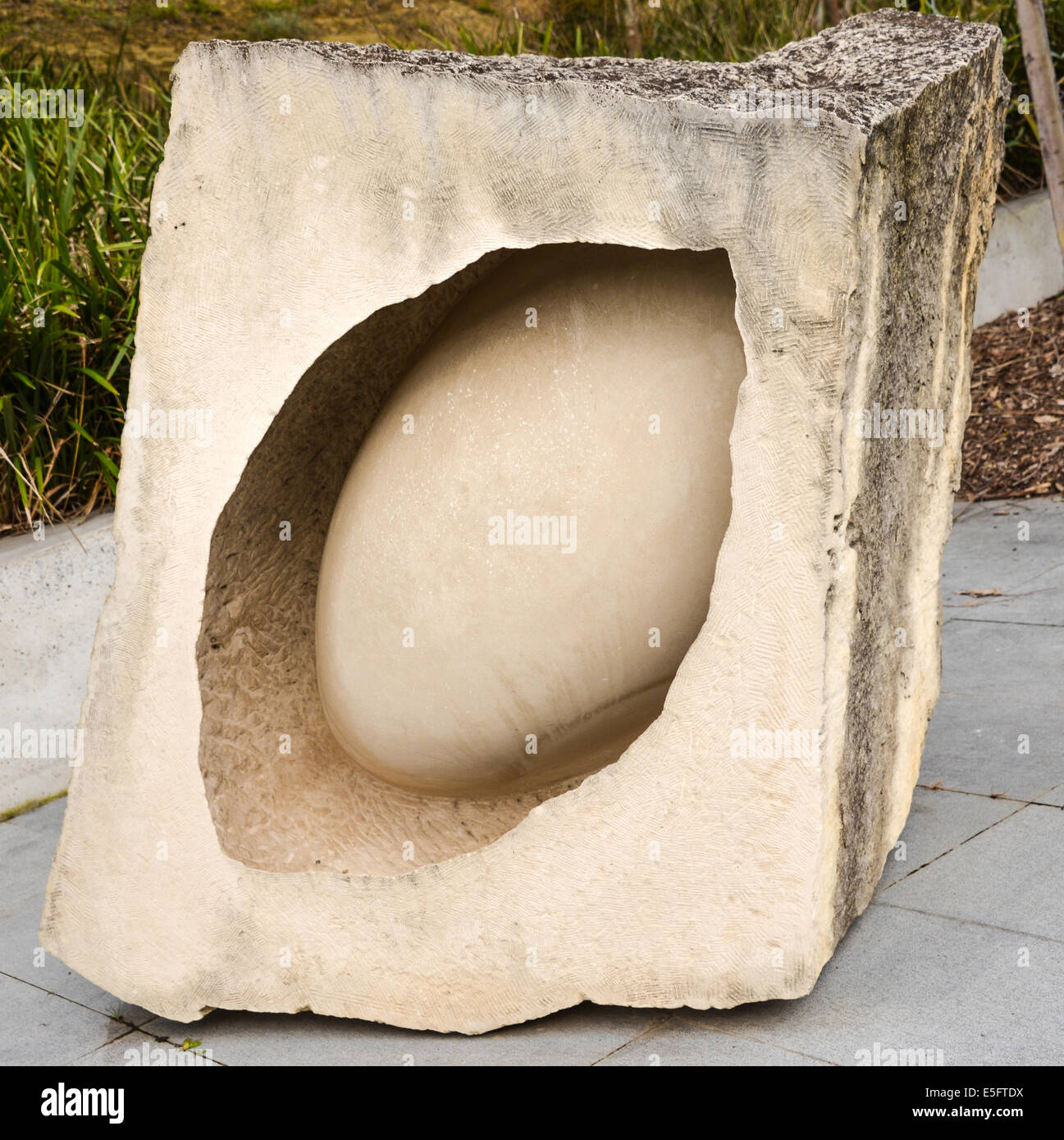 Egg sculpture in limestone at Heidi Art Gallery Victoria Australia