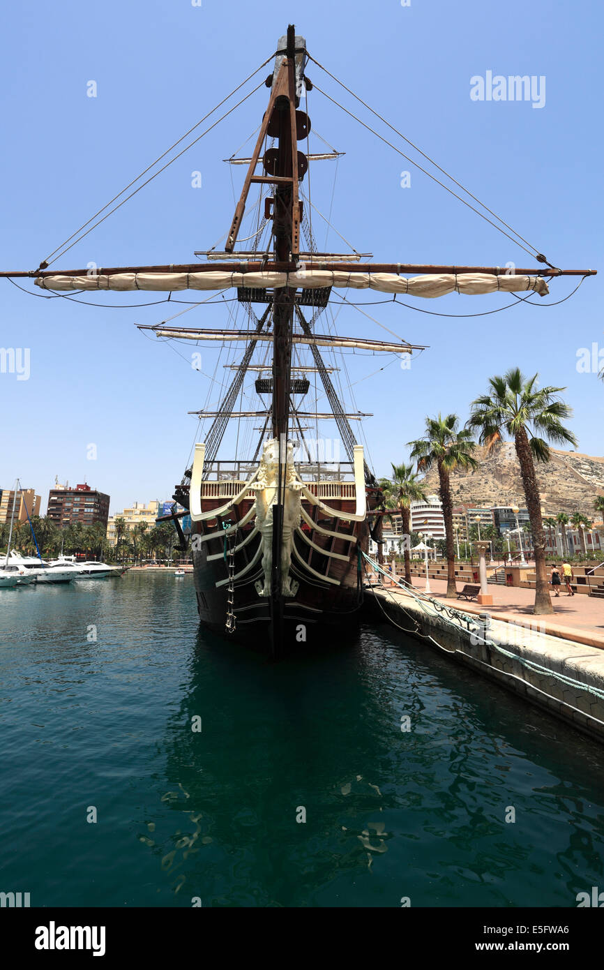 Replica of the Santisima Trinidad ship, Harbour area of Alicante city, capital of Valencia region, Spain, Europe. Stock Photo