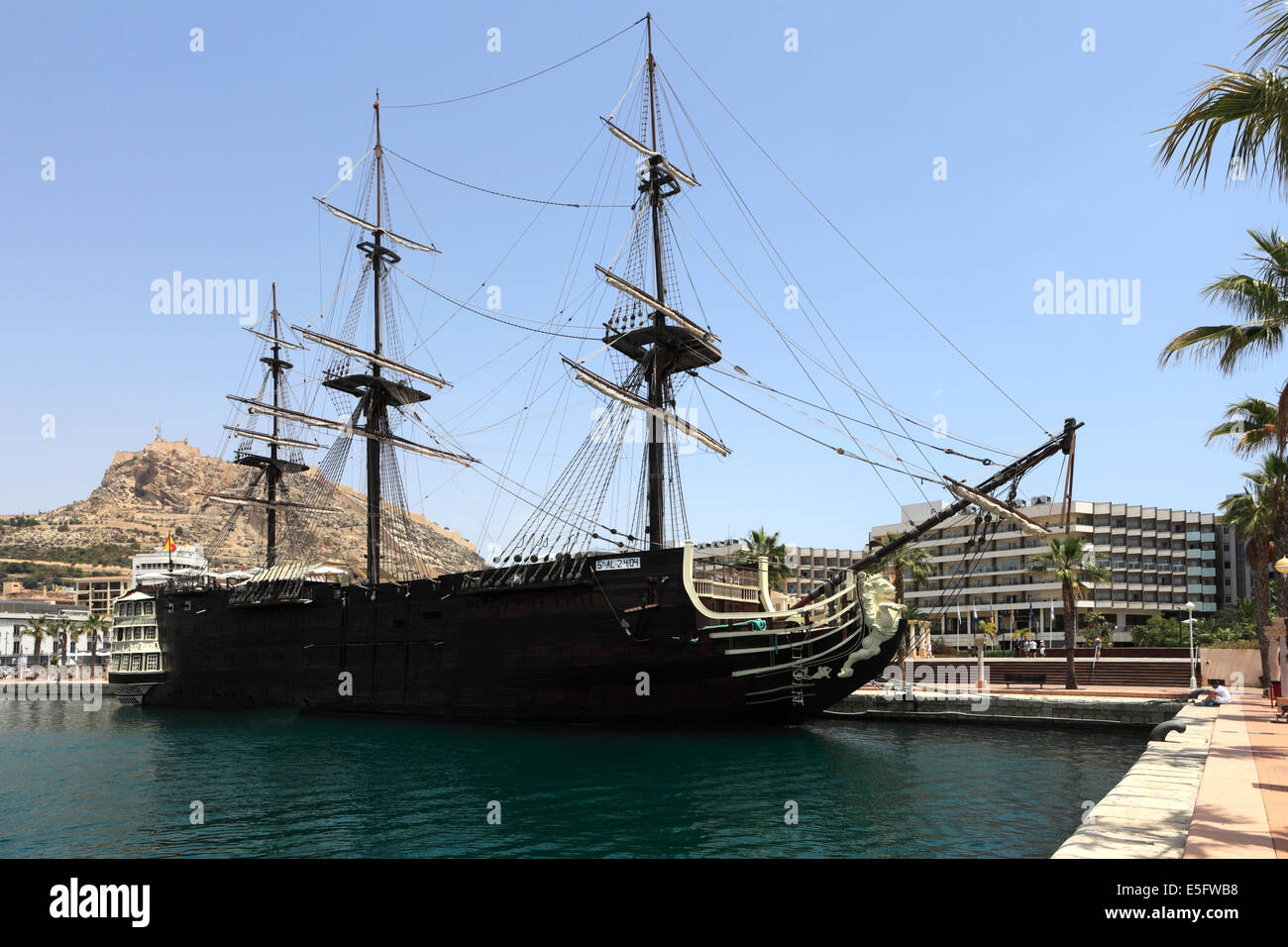Replica of the Santisima Trinidad ship, Harbour area of Alicante city, capital of Valencia region, Spain, Europe. Stock Photo