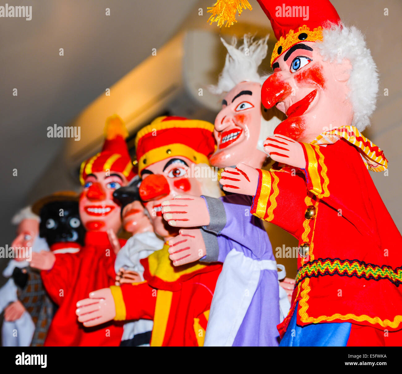 punch and judy puppets world wide characters hand painted and carved colourfully puppets Stock Photo