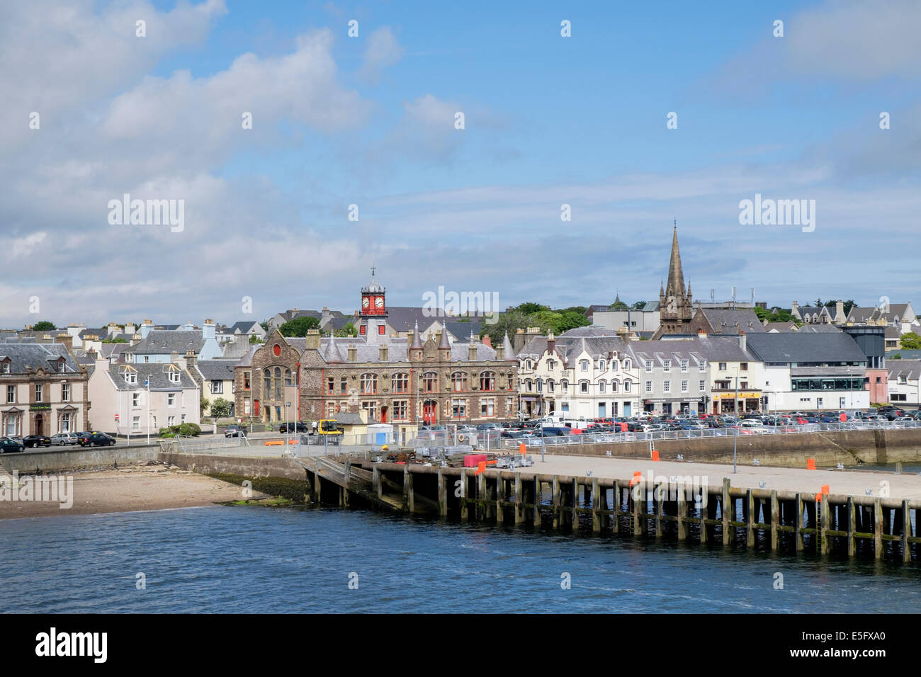 Offshore view back to town hall on waterfront from harbour in Stornoway Isle of Lewis Outer Hebrides Western Isles Scotland UK Stock Photo
