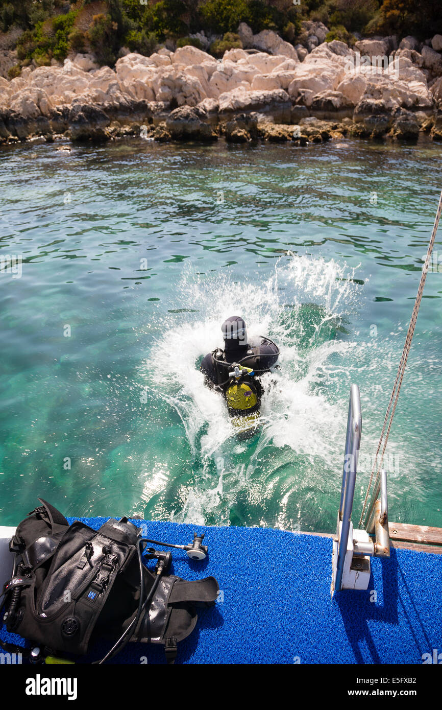 KAS, TURKEY Diver jumping into water Stock Photo Alamy