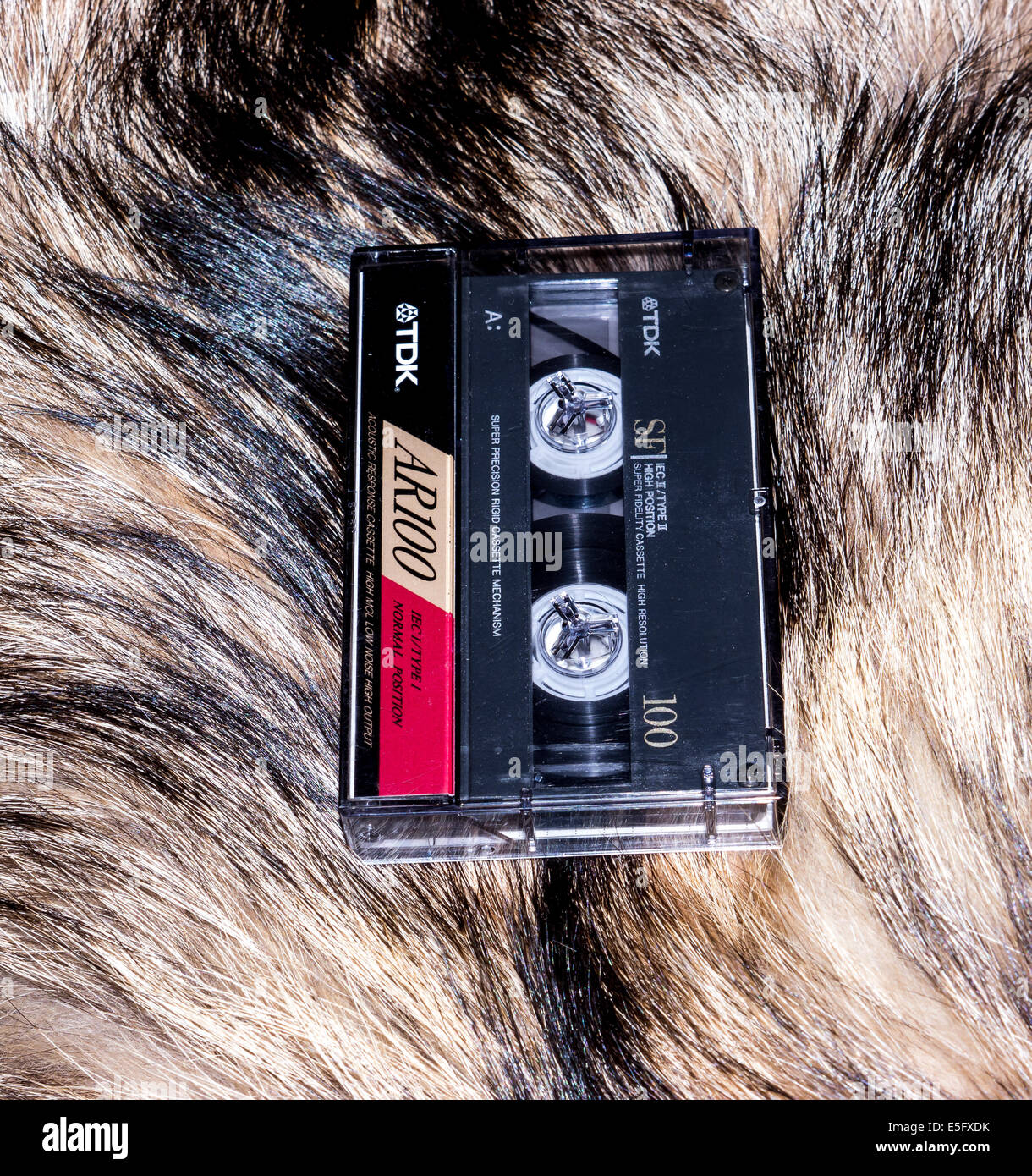 GOMEL, BELARUS - JUNE 11, 2014: TDK cassette tape  on fur background. TDK Corporation, is a Japanese multinational electronics c Stock Photo