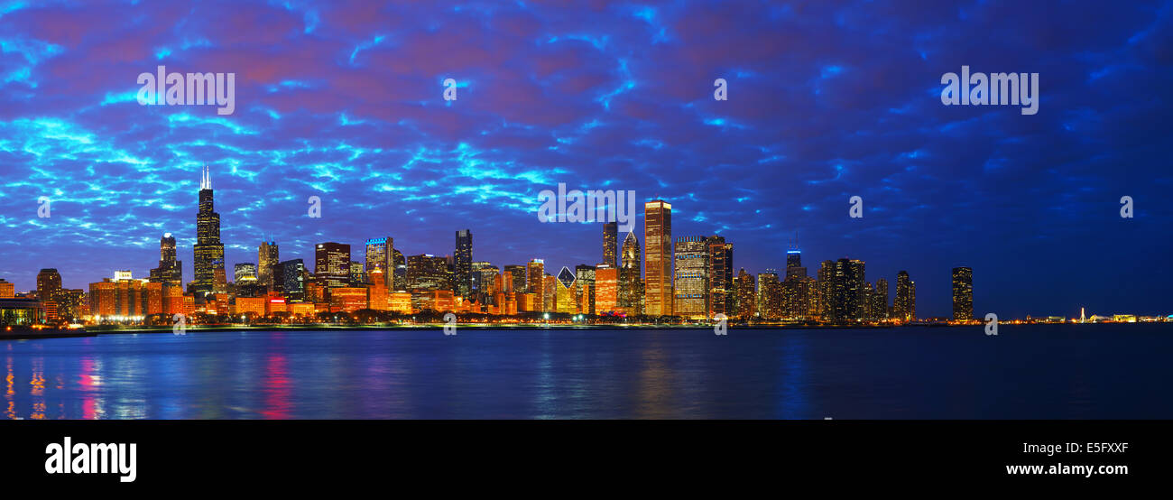 Chicago downtown cityscape panorama at sunset Stock Photo