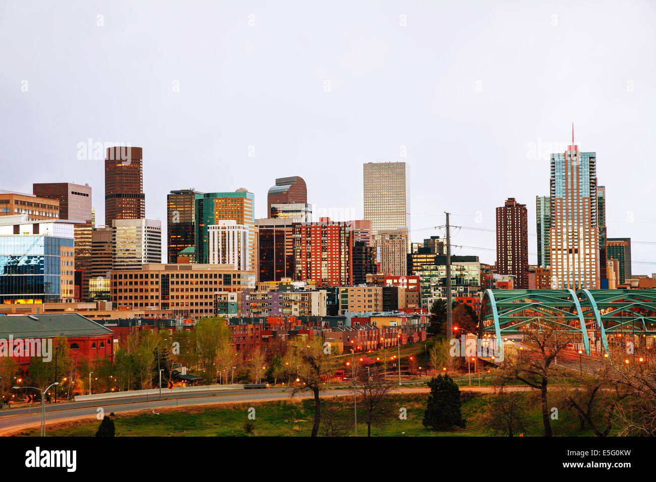 Downtown Denver cityscape in the evening Stock Photo Alamy
