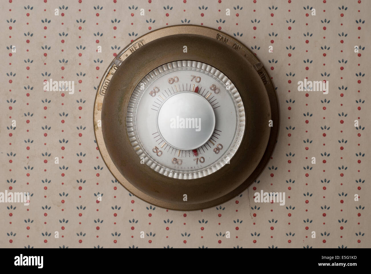Old fashioned, outdated thermostat on old wallpaper Stock Photo Alamy