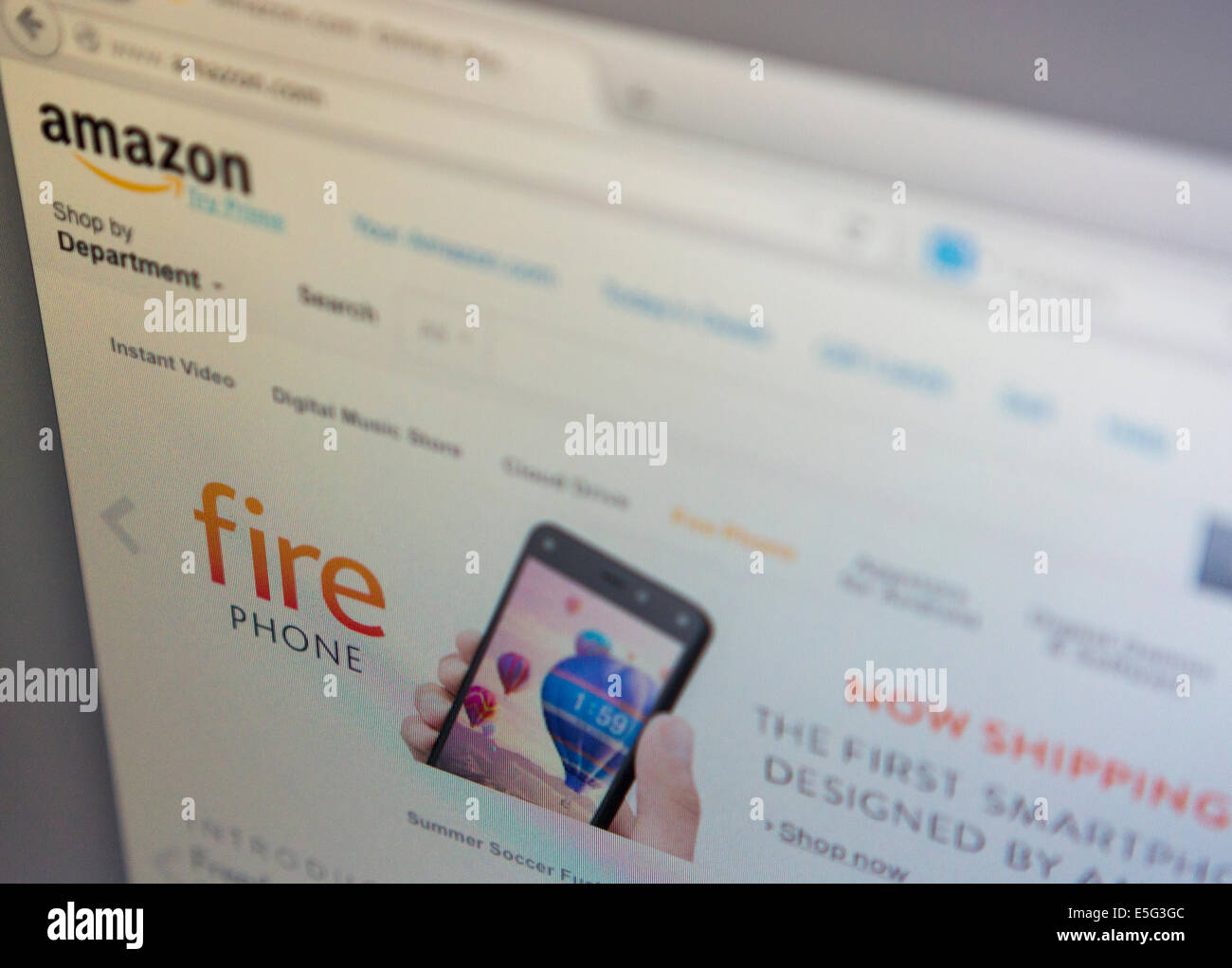 The Amazon website promoting their new Fire smartphone Stock Photo